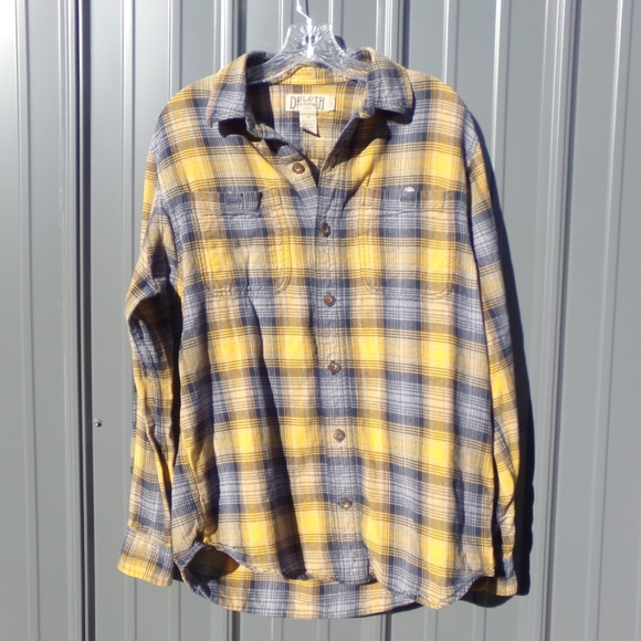 Duluth Trading Co. Yellow/Blue Flannel Trim Fit Button Down Shirt- Size M - Picture 1 of 3